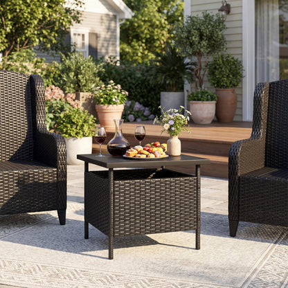 Square Wicker Side Table With Umbrella Hole, Black Patio Coffee Tables at Gallery Canada