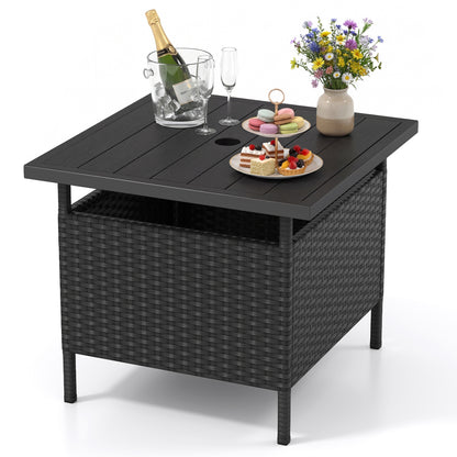 Square Wicker Side Table With Umbrella Hole, Black Patio Coffee Tables Black at Gallery Canada