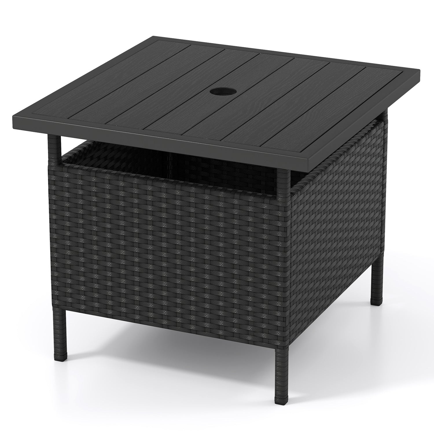 Square Wicker Side Table With Umbrella Hole, Black Patio Coffee Tables at Gallery Canada
