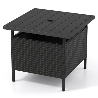 Square Wicker Side Table With Umbrella Hole, Black Patio Coffee Tables at Gallery Canada
