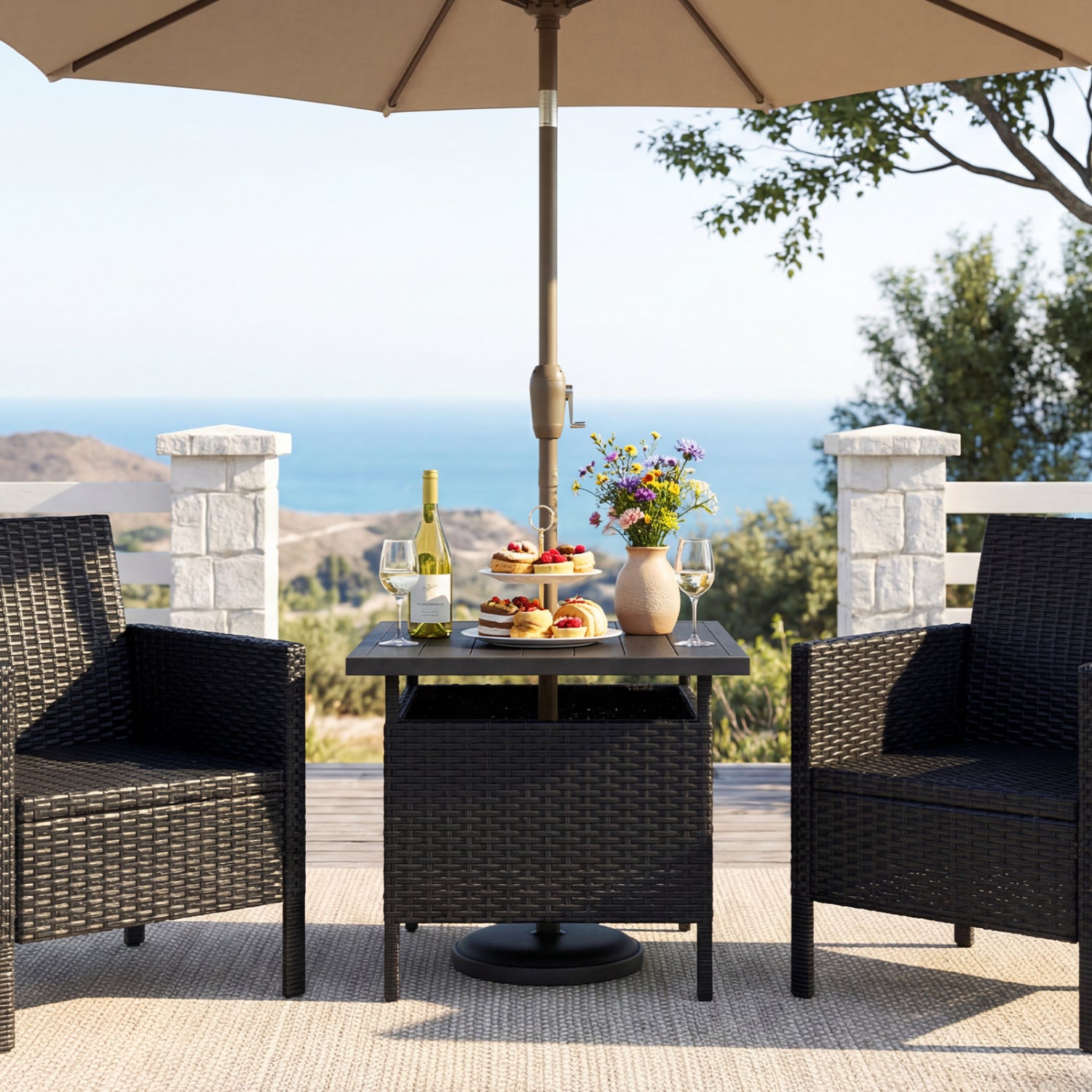 Square Wicker Side Table With Umbrella Hole, Black Patio Coffee Tables at Gallery Canada