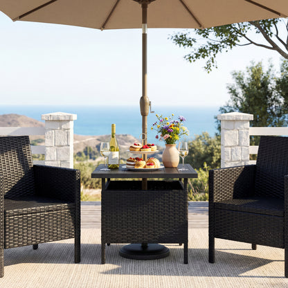 Square Wicker Side Table With Umbrella Hole, Black Patio Coffee Tables at Gallery Canada