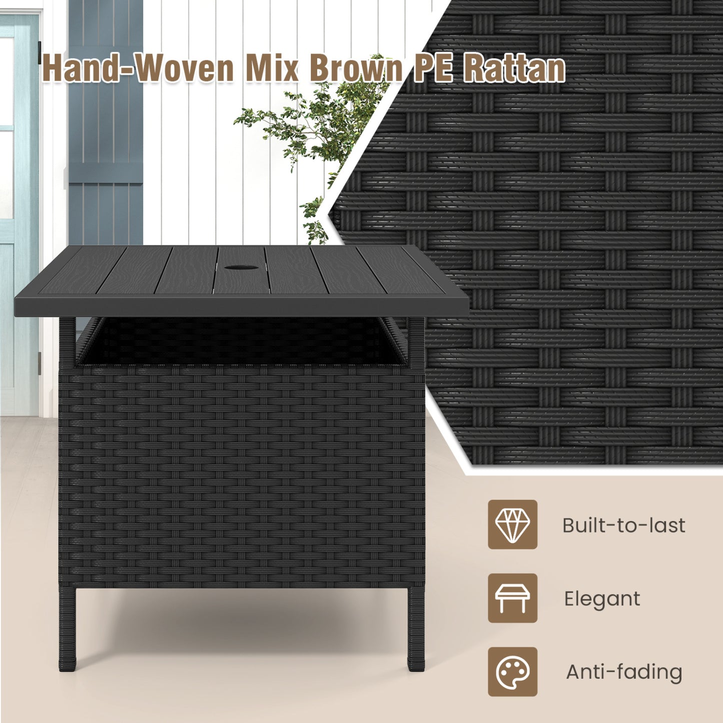 Square Wicker Side Table With Umbrella Hole, Black Patio Coffee Tables at Gallery Canada
