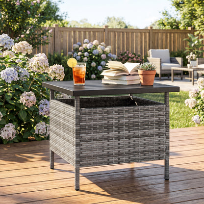 Square Wicker Side Table, With Umbrella Hole, Gray Patio Coffee Tables at Gallery Canada