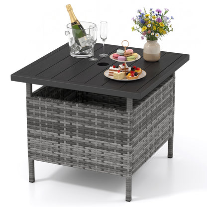 Square Wicker Side Table, With Umbrella Hole, Gray Patio Coffee Tables Gray at Gallery Canada