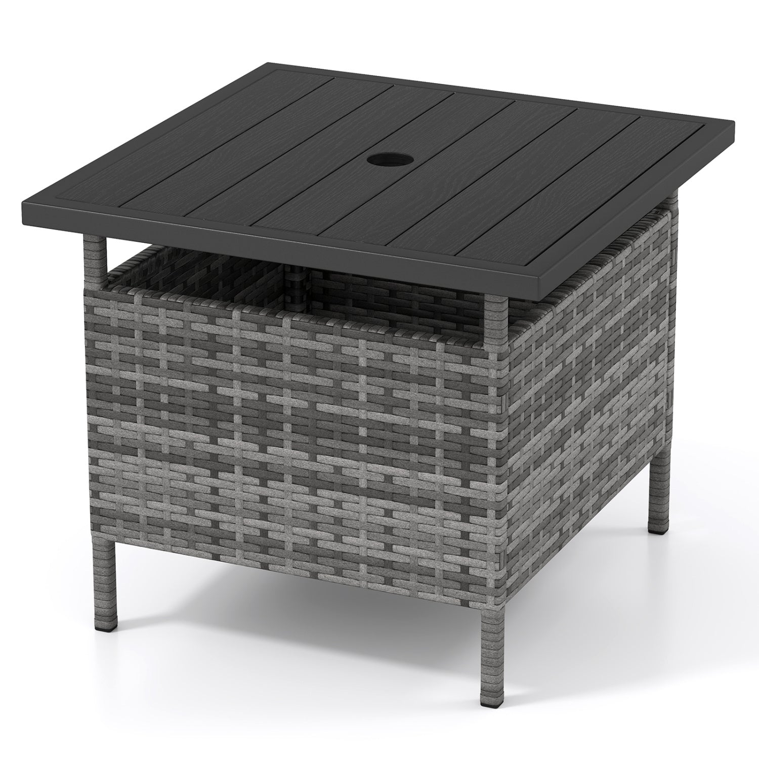 Square Wicker Side Table, With Umbrella Hole, Gray Patio Coffee Tables at Gallery Canada