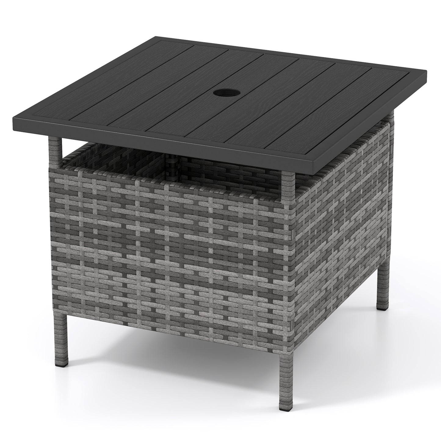 Square Wicker Side Table, With Umbrella Hole, Gray Patio Coffee Tables at Gallery Canada