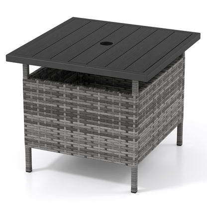 Square Wicker Side Table, With Umbrella Hole, Gray Patio Coffee Tables at Gallery Canada