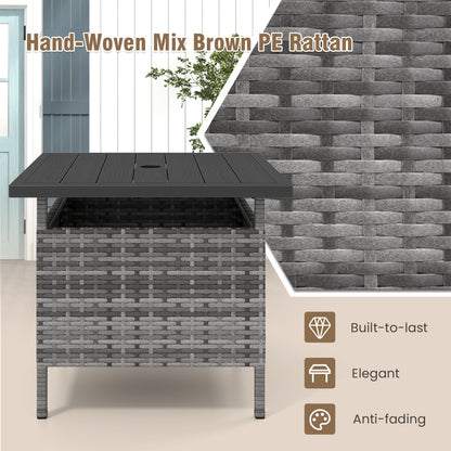 Square Wicker Side Table, With Umbrella Hole, Gray Patio Coffee Tables at Gallery Canada