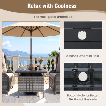 Square Wicker Side Table, With Umbrella Hole, Gray Patio Coffee Tables at Gallery Canada