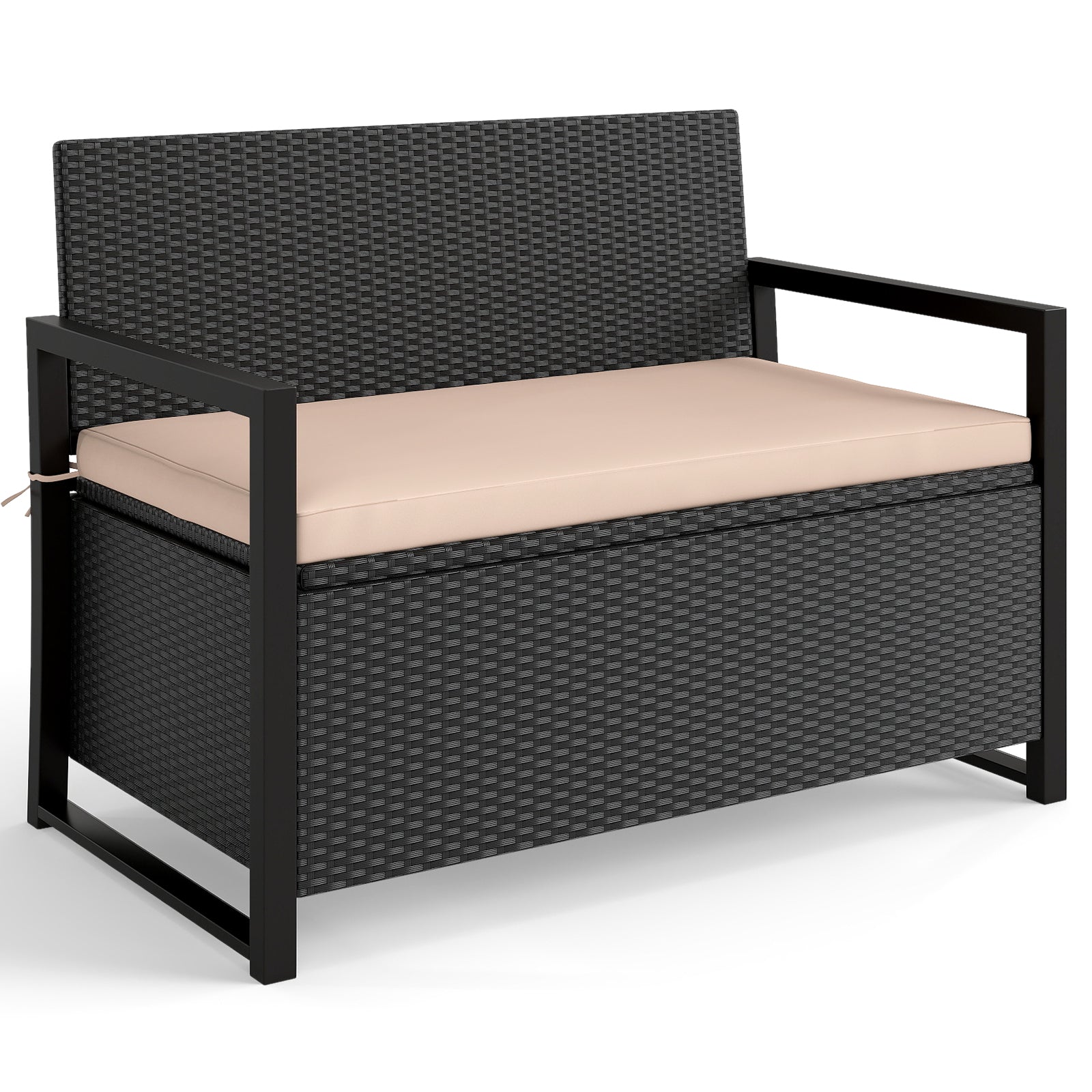 Patio Storage Bench Outdoor Wicker Loveseat with Built-in Storage, Brown Sheds & Outdoor Storage Brown at Gallery Canada