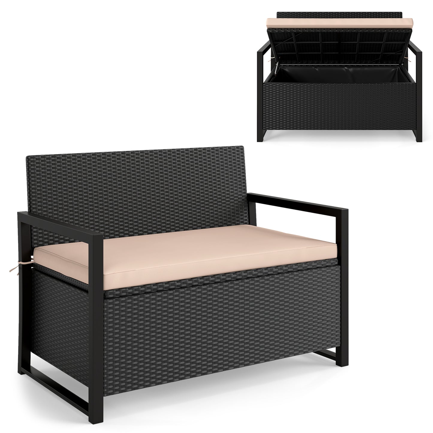 Patio Storage Bench Outdoor Wicker Loveseat with Built-in Storage, Brown Sheds & Outdoor Storage at Gallery Canada