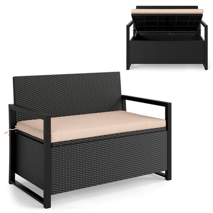 Patio Storage Bench Outdoor Wicker Loveseat with Built-in Storage, Brown Sheds & Outdoor Storage at Gallery Canada