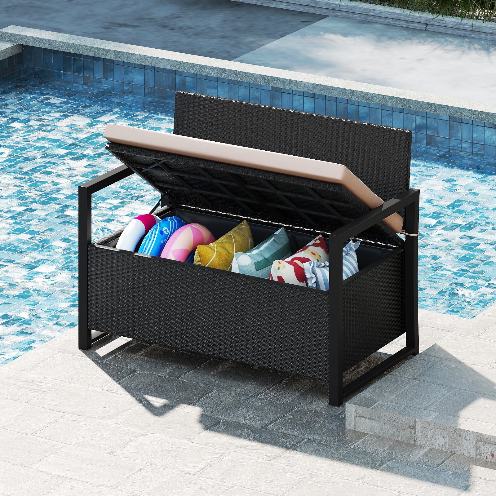 Patio Storage Bench Outdoor Wicker Loveseat with Built-in Storage, Brown Sheds & Outdoor Storage at Gallery Canada