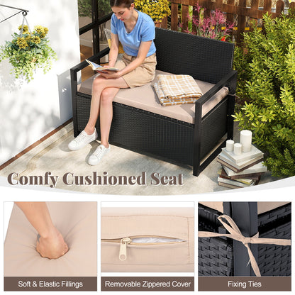 Patio Storage Bench Outdoor Wicker Loveseat with Built-in Storage, Brown Sheds & Outdoor Storage at Gallery Canada