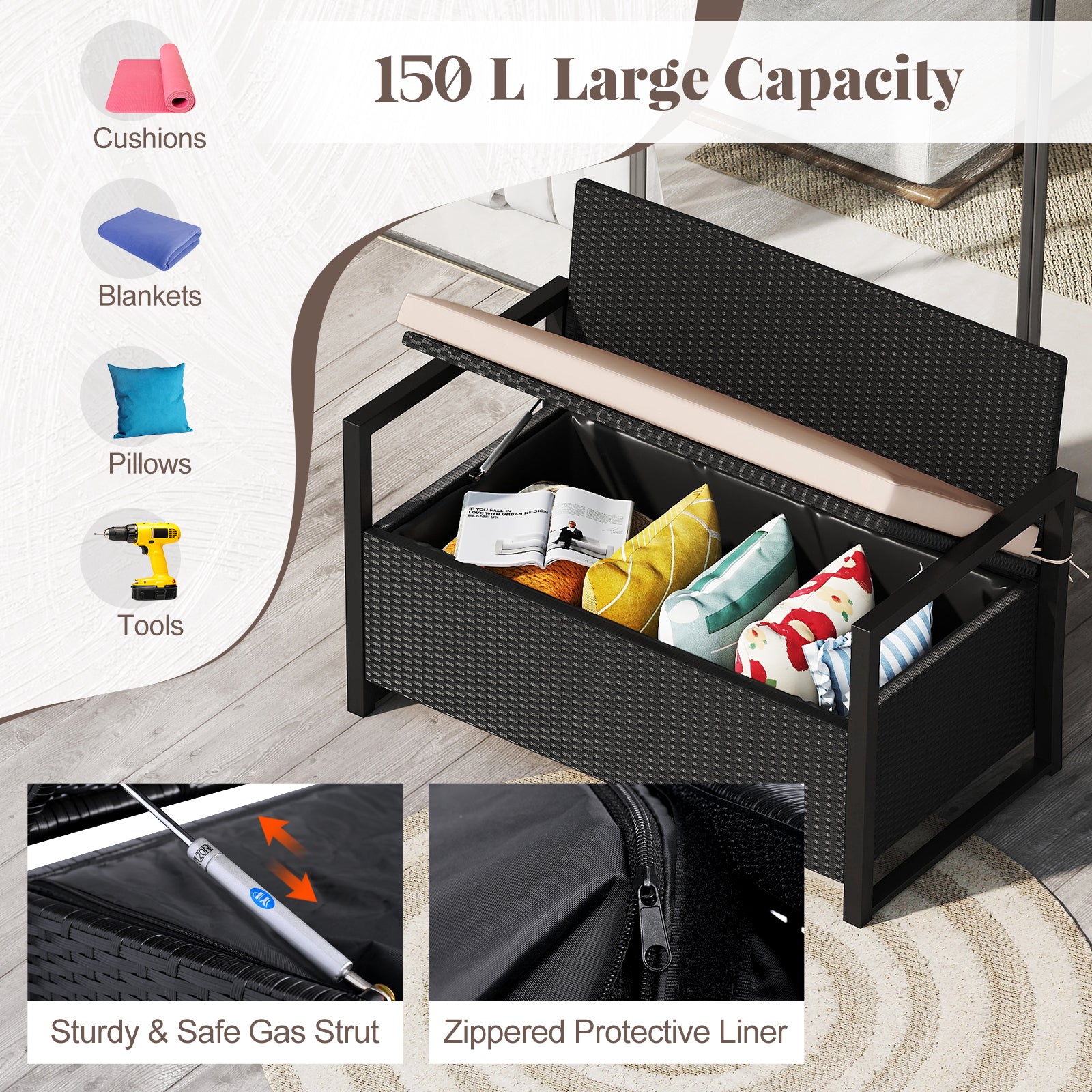 Patio Storage Bench Outdoor Wicker Loveseat with Built-in Storage, Brown Sheds & Outdoor Storage at Gallery Canada