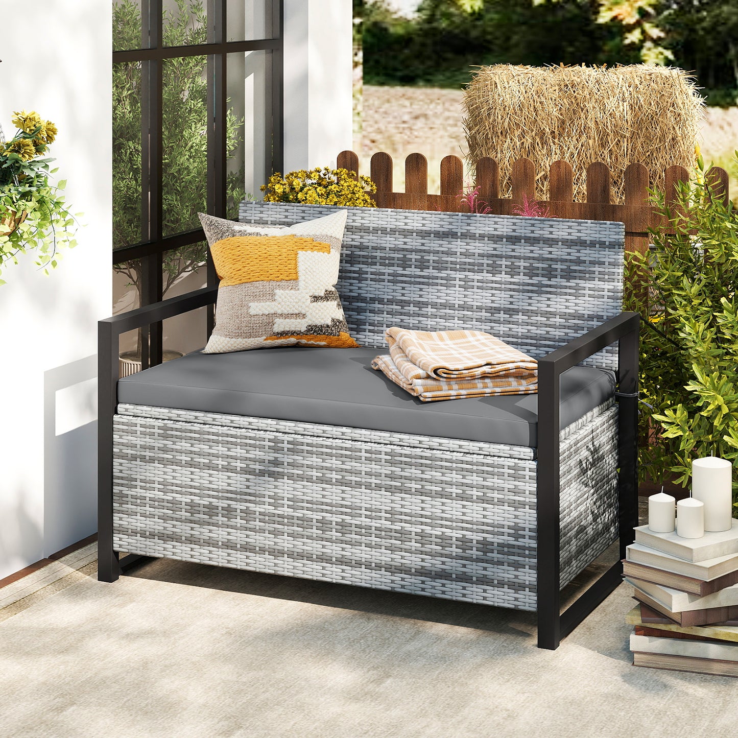 Outdoor Wicker Loveseat With Built-In Storage, Gray Sheds & Outdoor Storage at Gallery Canada