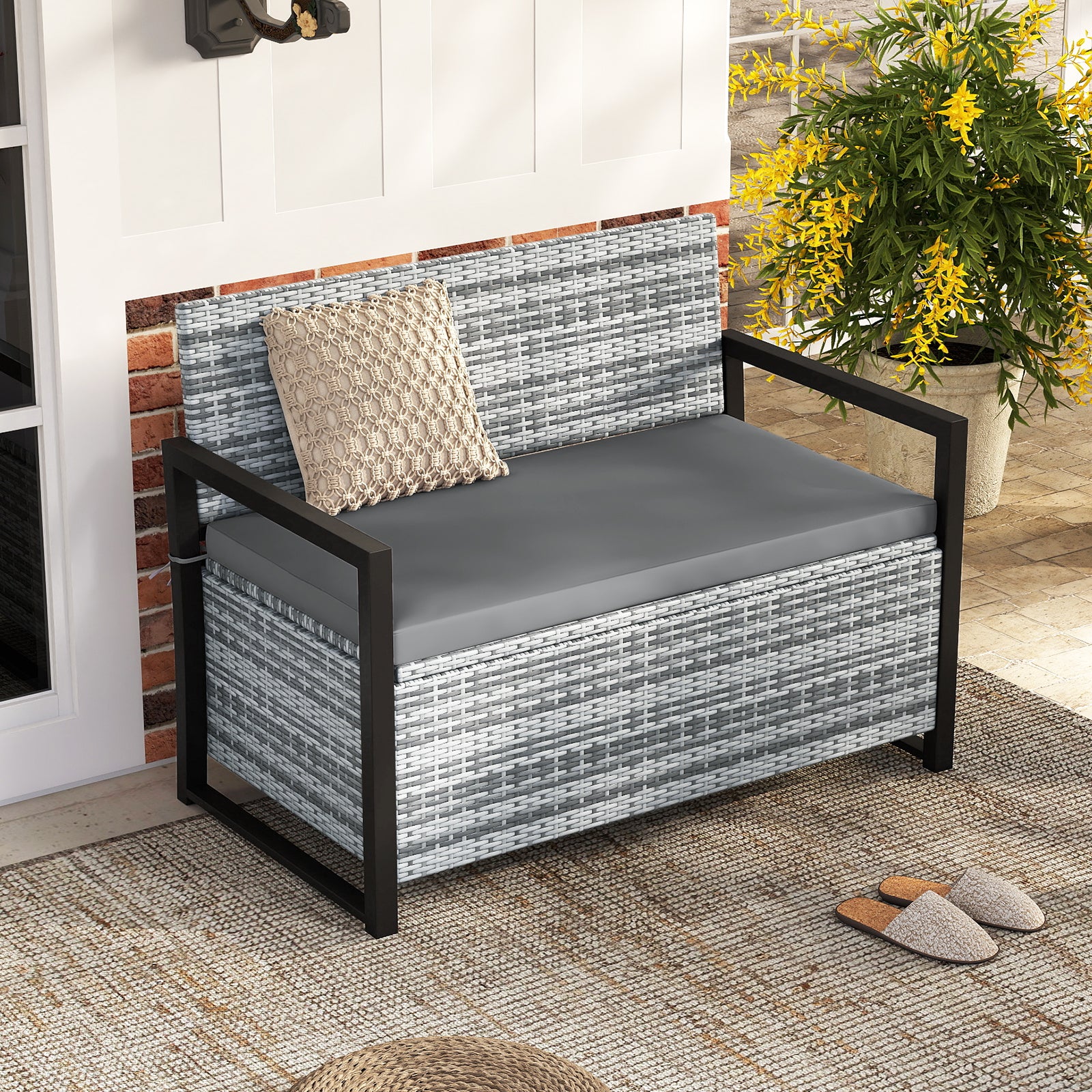 Outdoor Wicker Loveseat With Built-In Storage, Gray Sheds & Outdoor Storage at Gallery Canada