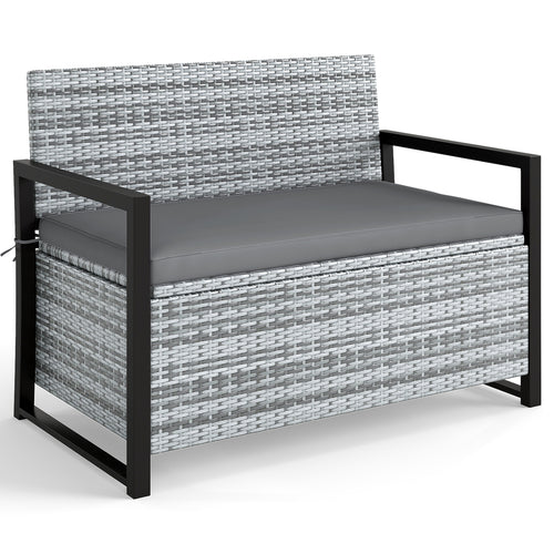 Outdoor Wicker Loveseat With Built-In Storage, Gray