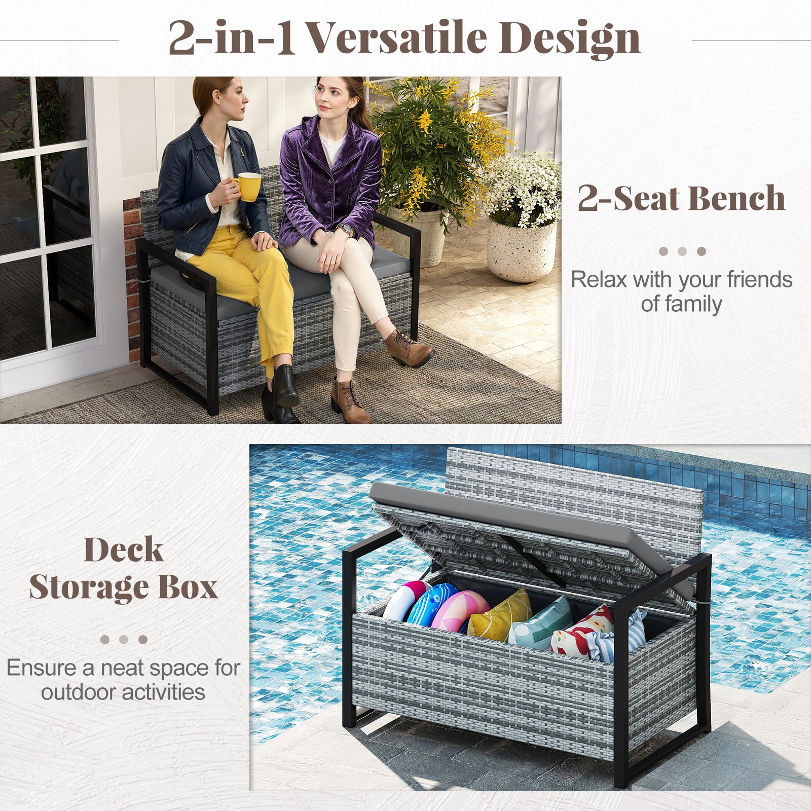 Outdoor Wicker Loveseat With Built-In Storage, Gray Sheds & Outdoor Storage at Gallery Canada