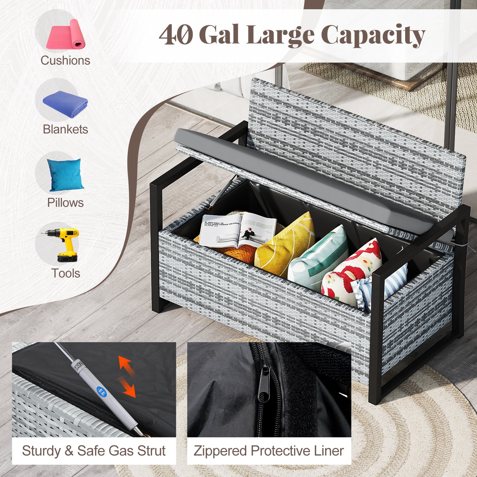 Outdoor Wicker Loveseat With Built-In Storage, Gray Sheds & Outdoor Storage at Gallery Canada