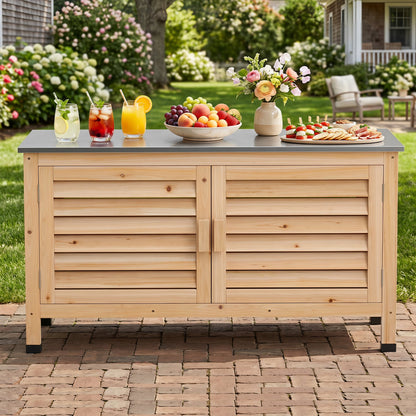 Patio Storage Cabinet, Stainless Steel Countertop, Natural