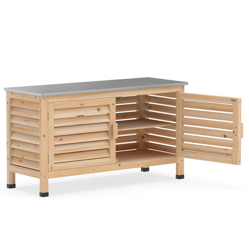Patio Storage Cabinet, Stainless Steel Countertop, Natural