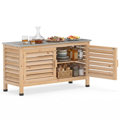 Patio Storage Cabinet, Stainless Steel Countertop, Natural