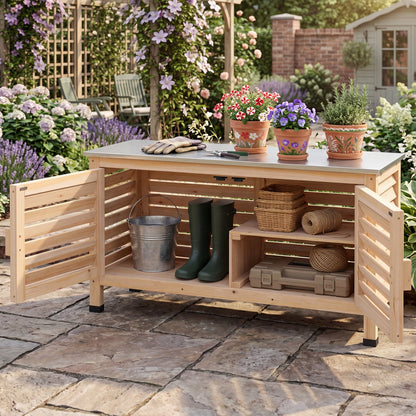 Patio Storage Cabinet, Stainless Steel Countertop, Natural