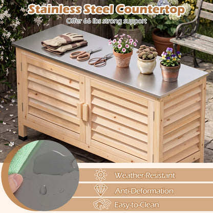 Patio Storage Cabinet, Stainless Steel Countertop, Natural