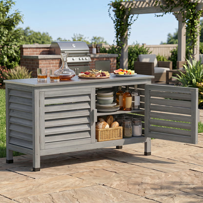 Armoire de rangement pour patio, plan de travail en acier inoxydable, gris