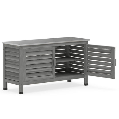 Armoire de rangement pour patio, plan de travail en acier inoxydable, gris