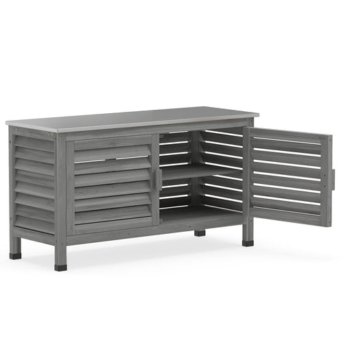 Patio Storage Cabinet, Stainless Steel Countertop, Gray