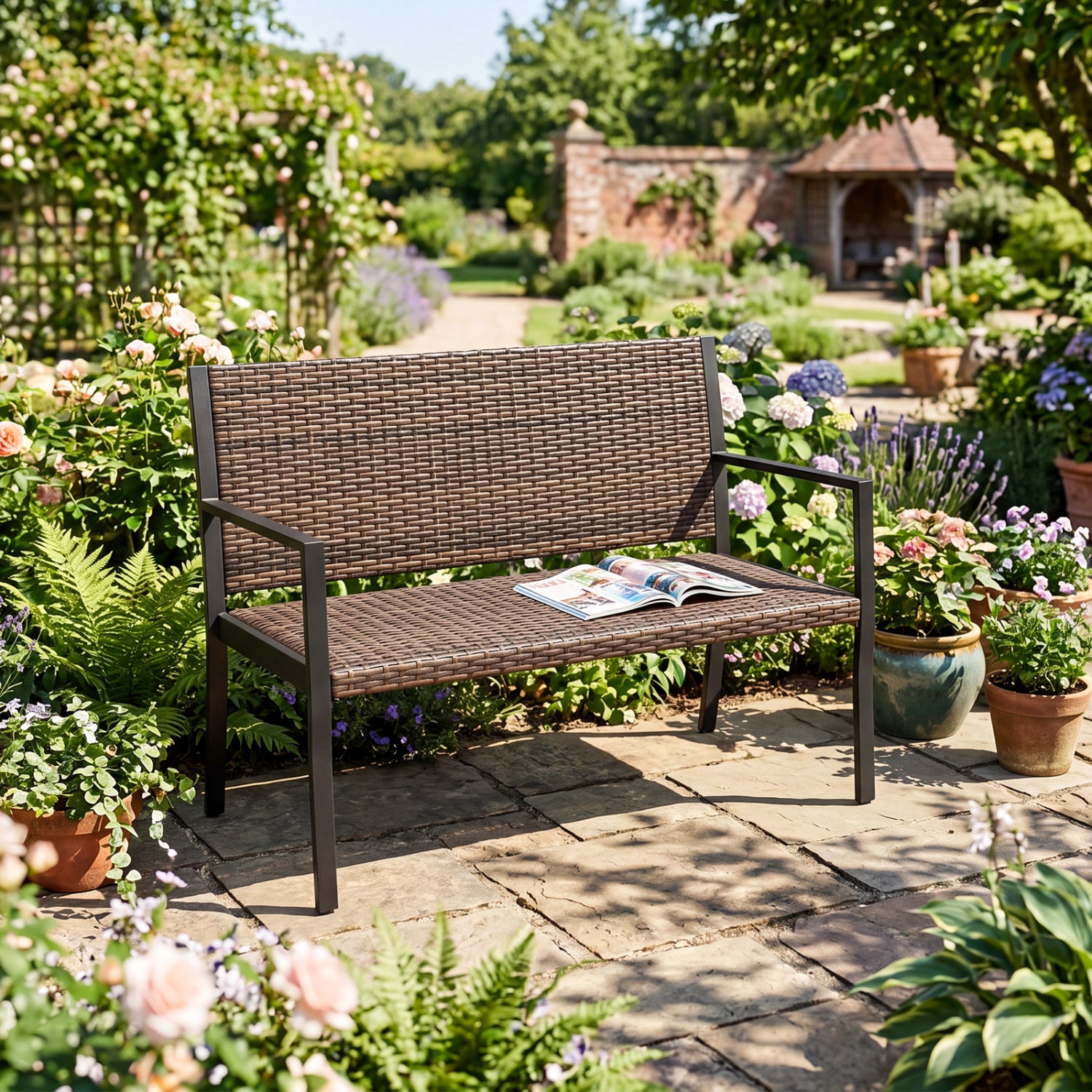 Patio Sun-Proof Rattan Loveseat with Soft Sponge Seat, Brown Patio Rocking Chairs & Gliders at Gallery Canada
