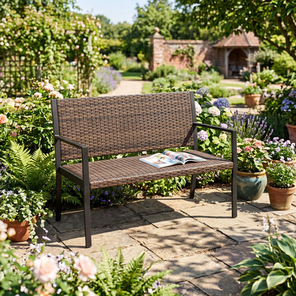 Patio Sun-Proof Rattan Loveseat with Soft Sponge Seat, Brown Patio Rocking Chairs & Gliders at Gallery Canada