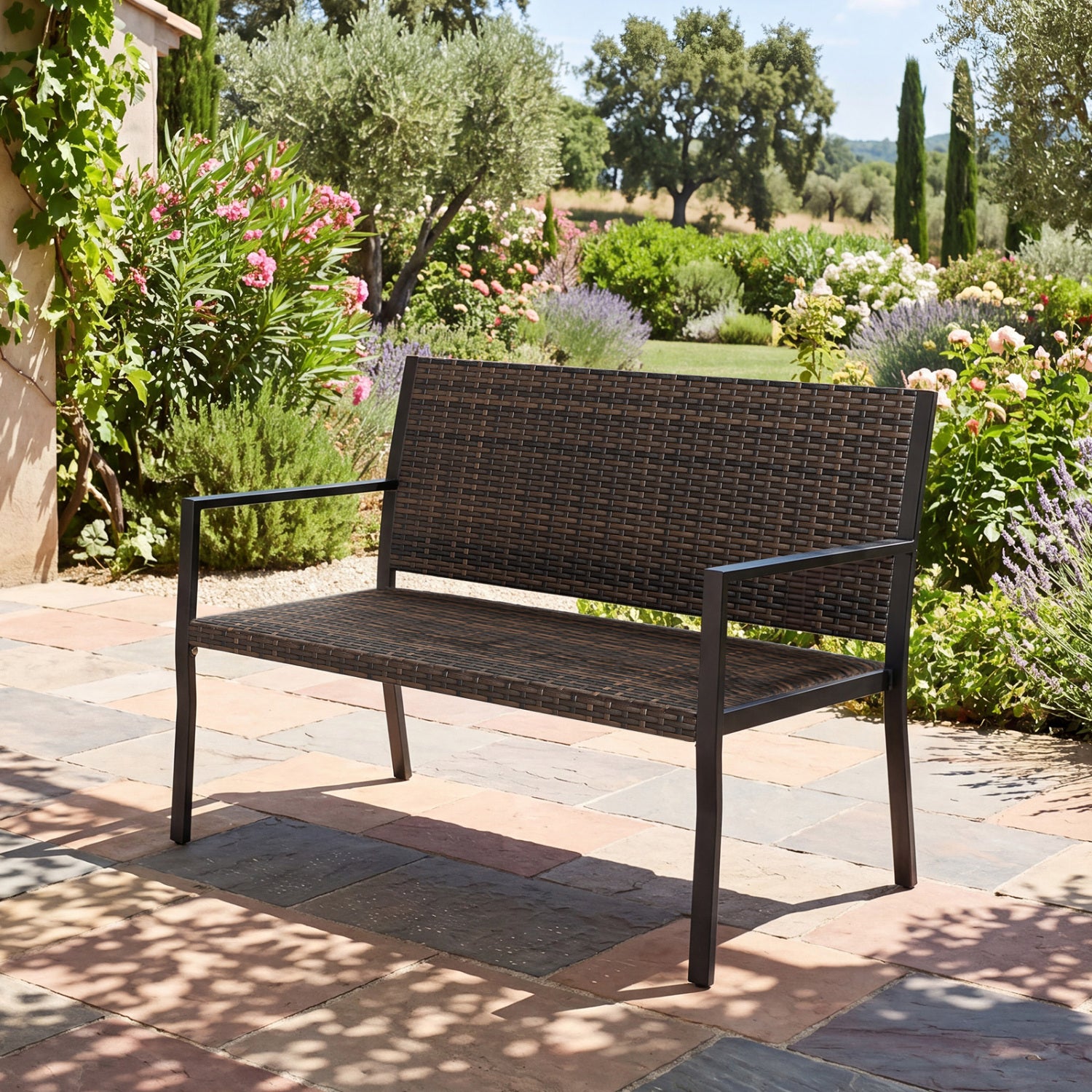 Patio Sun-Proof Rattan Loveseat with Soft Sponge Seat, Brown Patio Rocking Chairs & Gliders at Gallery Canada
