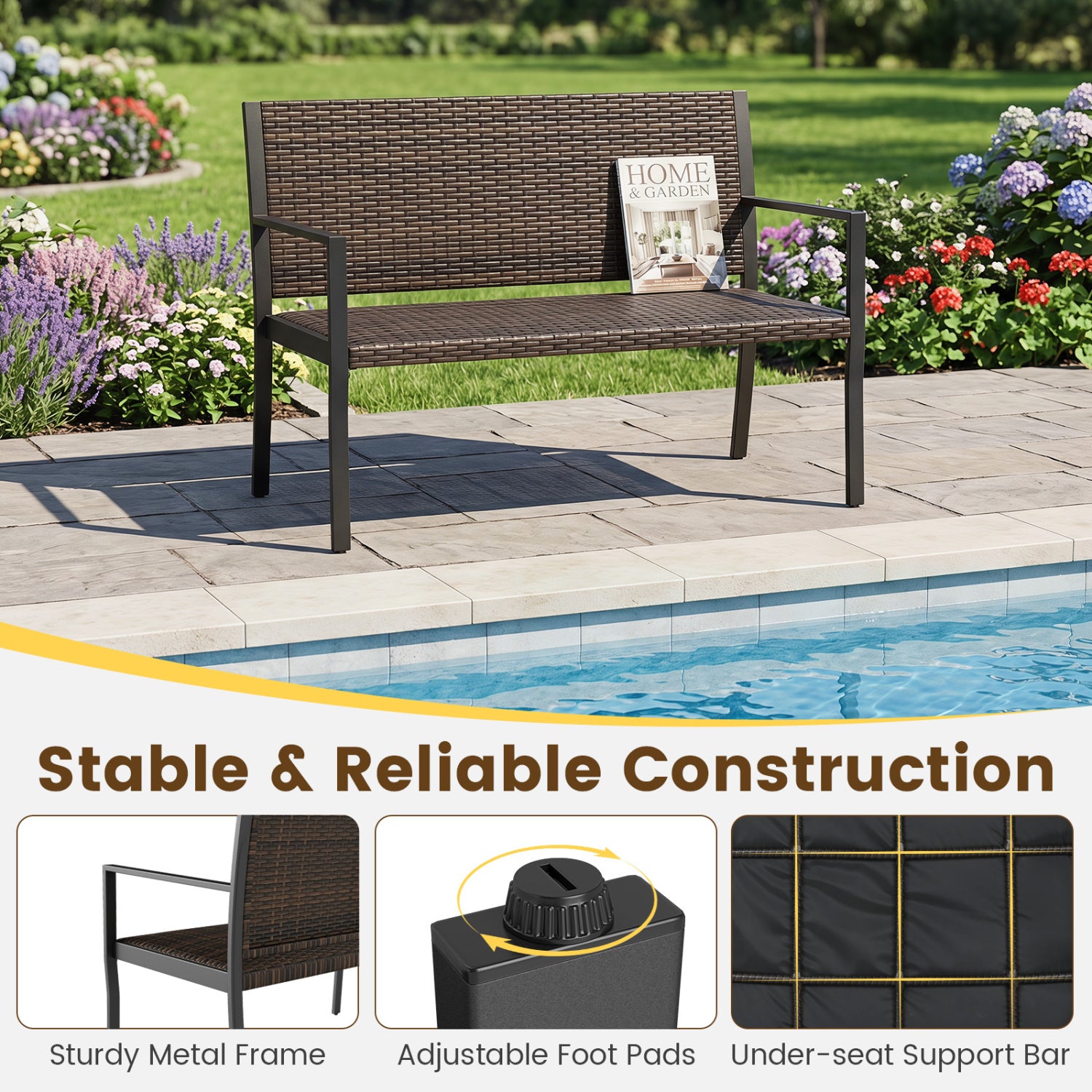 Patio Sun-Proof Rattan Loveseat with Soft Sponge Seat, Brown Patio Rocking Chairs & Gliders at Gallery Canada