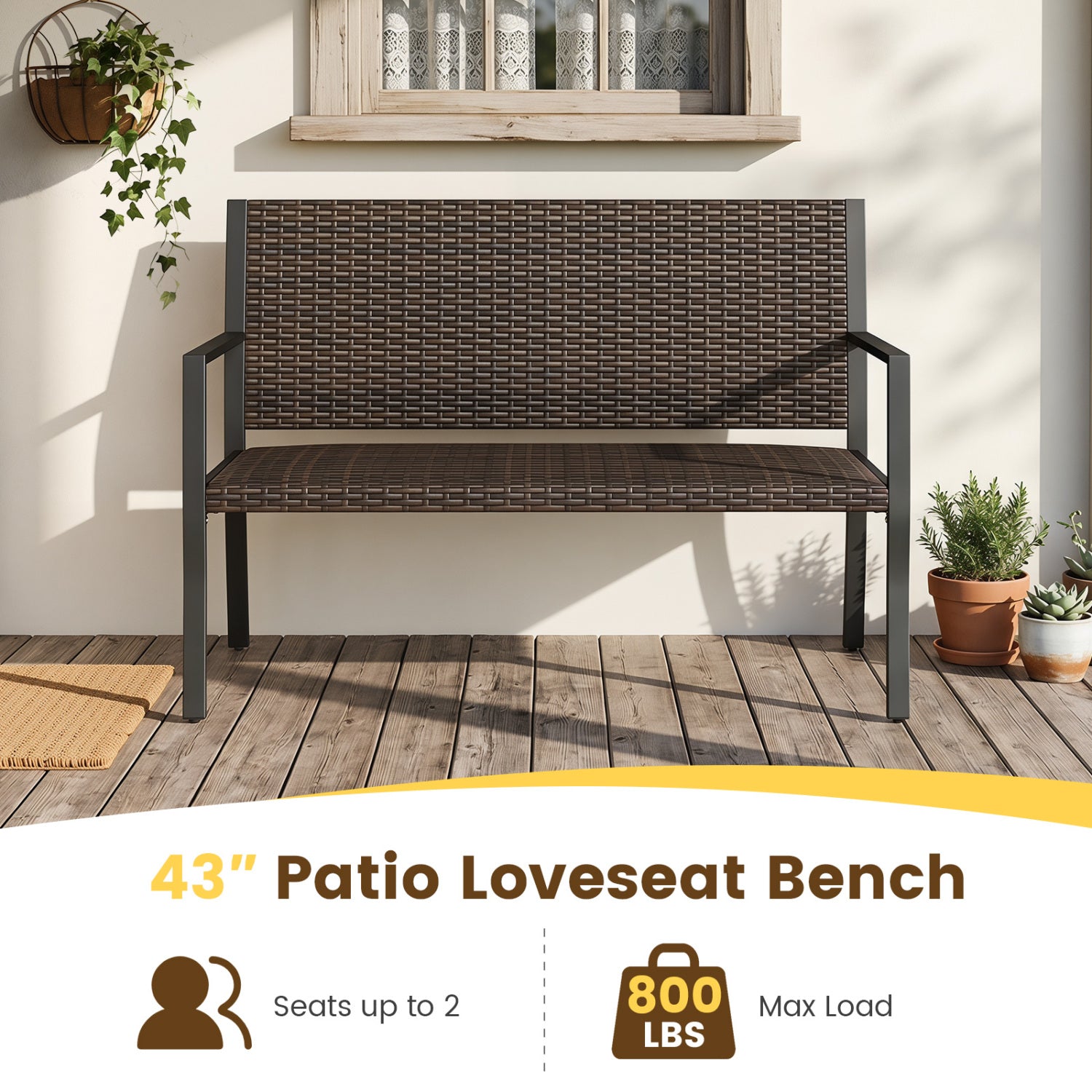 Patio Sun-Proof Rattan Loveseat with Soft Sponge Seat, Brown Patio Rocking Chairs & Gliders at Gallery Canada