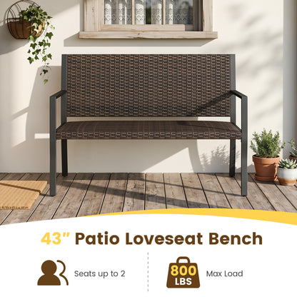 Patio Sun-Proof Rattan Loveseat with Soft Sponge Seat, Brown Patio Rocking Chairs & Gliders at Gallery Canada