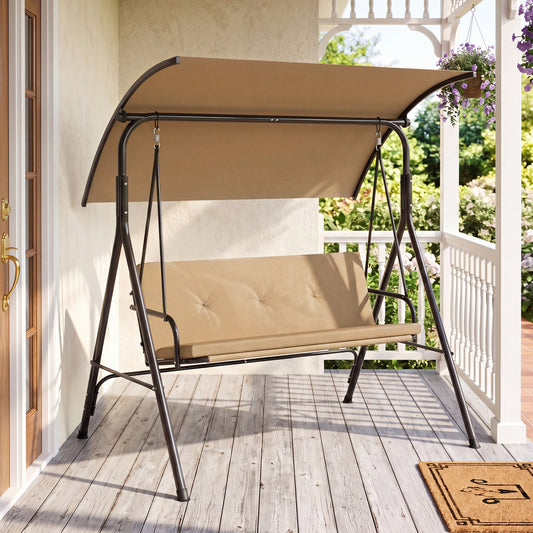 Patio Swing Chair with Adjustable Canopy & Removable Cushion and Metal Stand, Beige Porch Swings Beige at Gallery Canada
