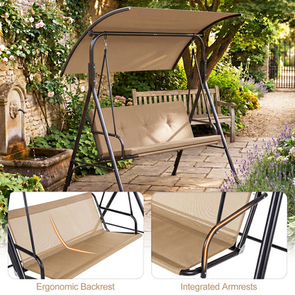 Patio Swing Chair with Adjustable Canopy & Removable Cushion and Metal Stand, Beige Porch Swings at Gallery Canada