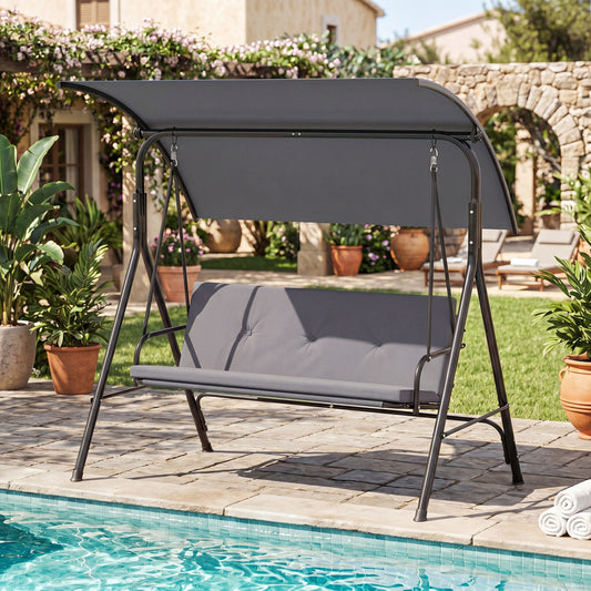 Patio Swing Chair with Adjustable Canopy & Removable Cushion and Metal Stand, Gray Porch Swings Gray at Gallery Canada