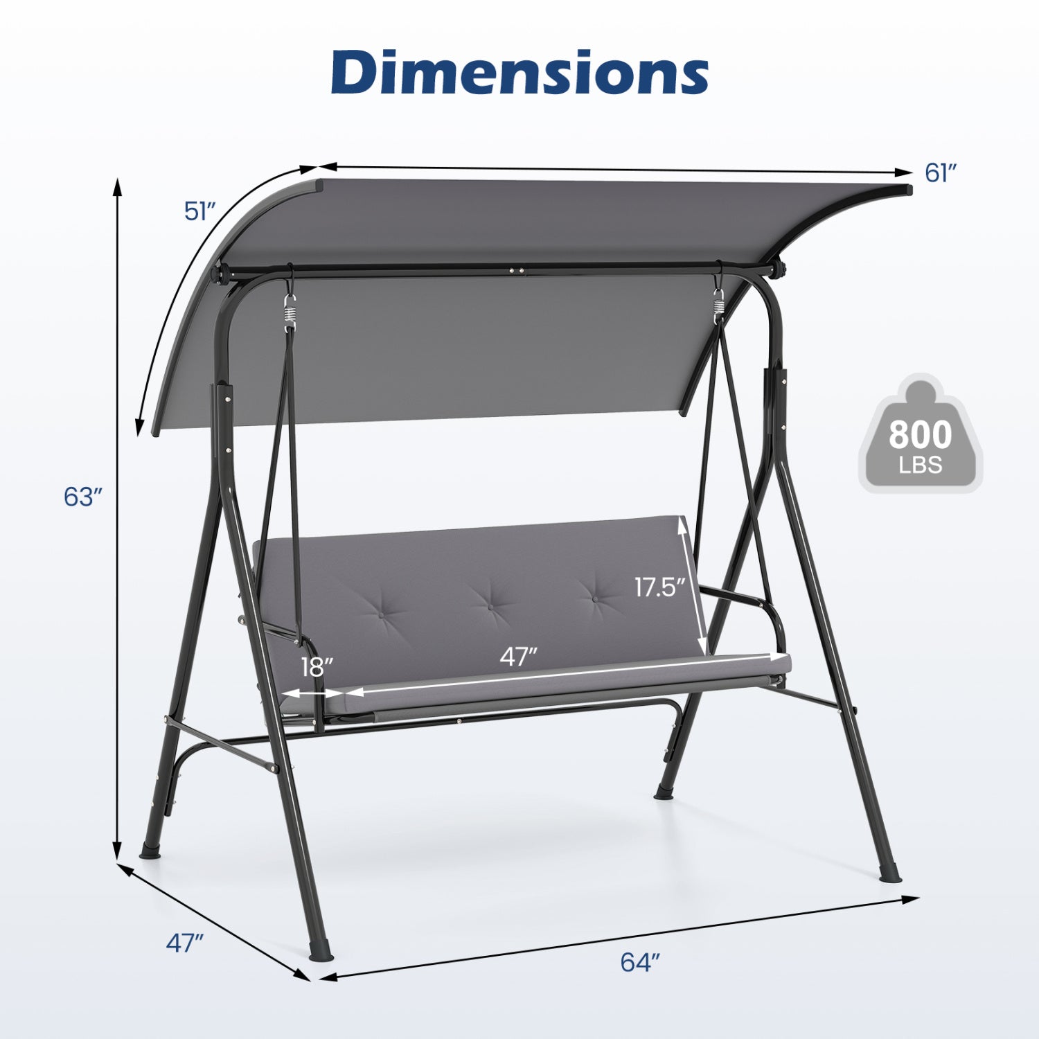 Patio Swing Chair with Adjustable Canopy & Removable Cushion and Metal Stand, Gray Porch Swings at Gallery Canada