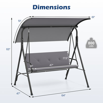 Patio Swing Chair with Adjustable Canopy & Removable Cushion and Metal Stand, Gray Porch Swings at Gallery Canada