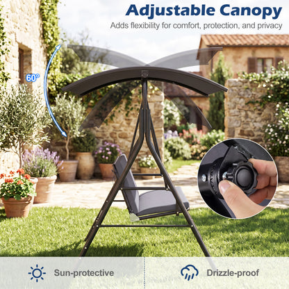 Patio Swing Chair with Adjustable Canopy & Removable Cushion and Metal Stand, Gray Porch Swings at Gallery Canada