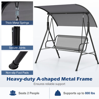 Patio Swing Chair with Adjustable Canopy & Removable Cushion and Metal Stand, Gray Porch Swings at Gallery Canada