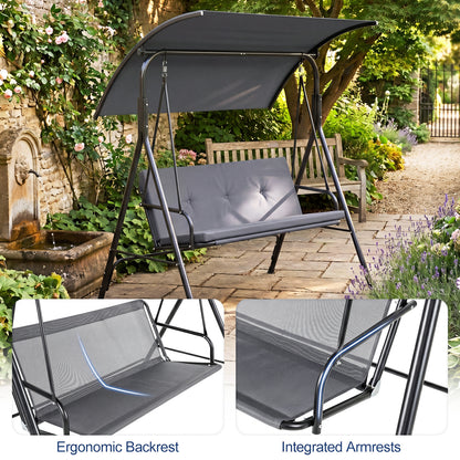 Patio Swing Chair with Adjustable Canopy & Removable Cushion and Metal Stand, Gray Porch Swings at Gallery Canada