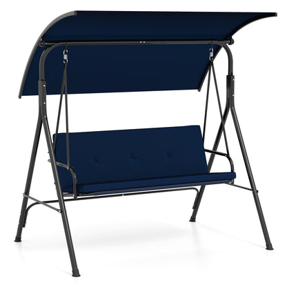 Patio Swing Chair with Adjustable Canopy & Removable Cushion and Metal Stand, Navy Porch Swings at Gallery Canada