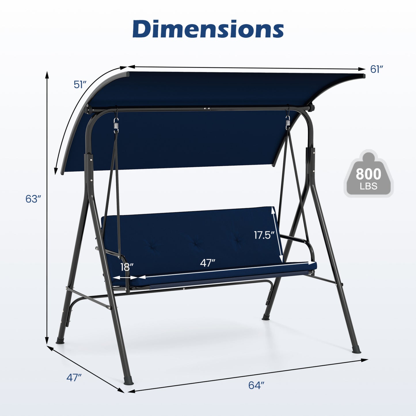 Patio Swing Chair with Adjustable Canopy & Removable Cushion and Metal Stand, Navy Porch Swings at Gallery Canada