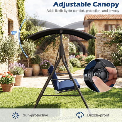Patio Swing Chair with Adjustable Canopy & Removable Cushion and Metal Stand, Navy Porch Swings at Gallery Canada
